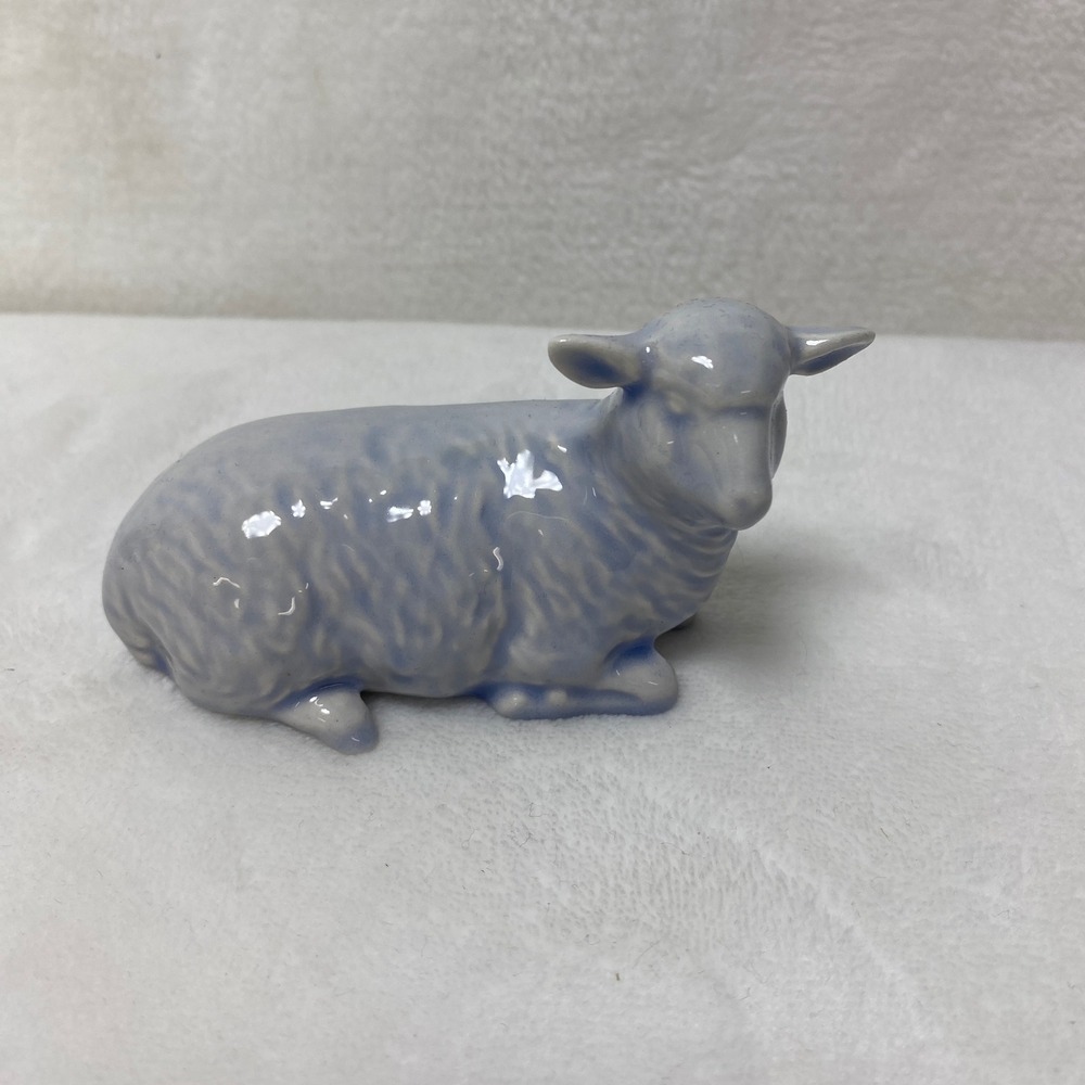 VTG '76 Holland Mold Ceramicโ Lamb Lying Blue Glaze Christmas Nativity Religious